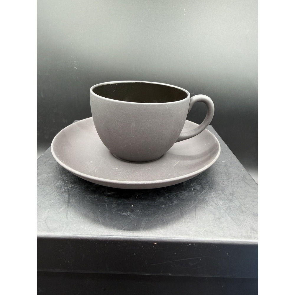 🫖 Vintage Wedgwood Black Basalt Jasperware Matte Tea Cup & Saucer🖤England